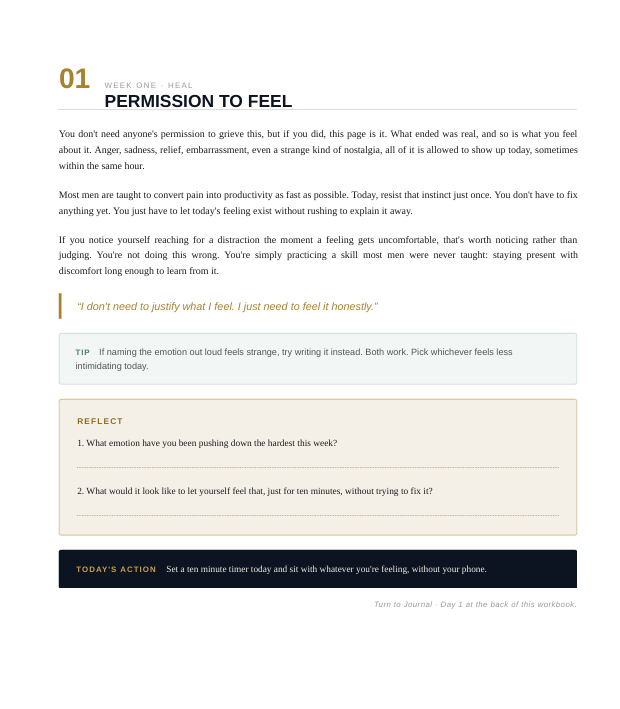 Breakup recovery workbook Day 1 page Permission to Feel